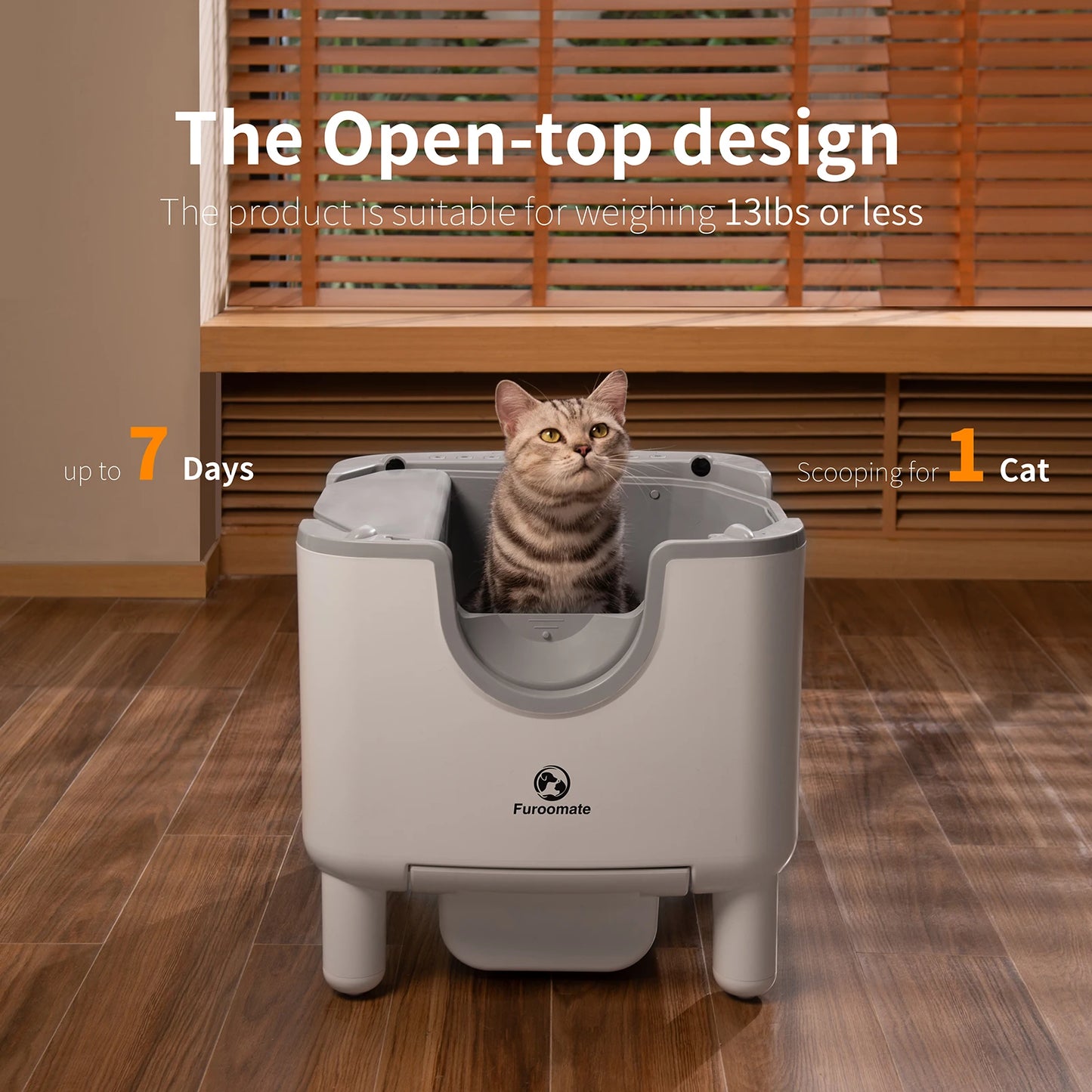 Furoomate F6 Open Top Self Cleaning Cat Litter Box With Odor Control