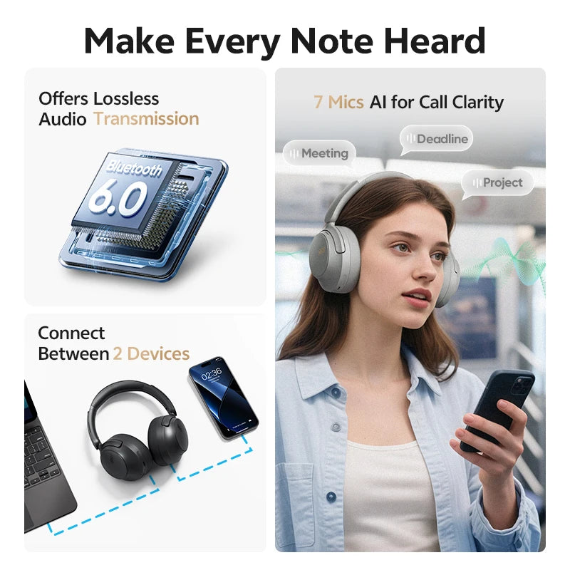 QCY H3S Wireless Over Ear Headphones With LDAC Adaptive ANC
