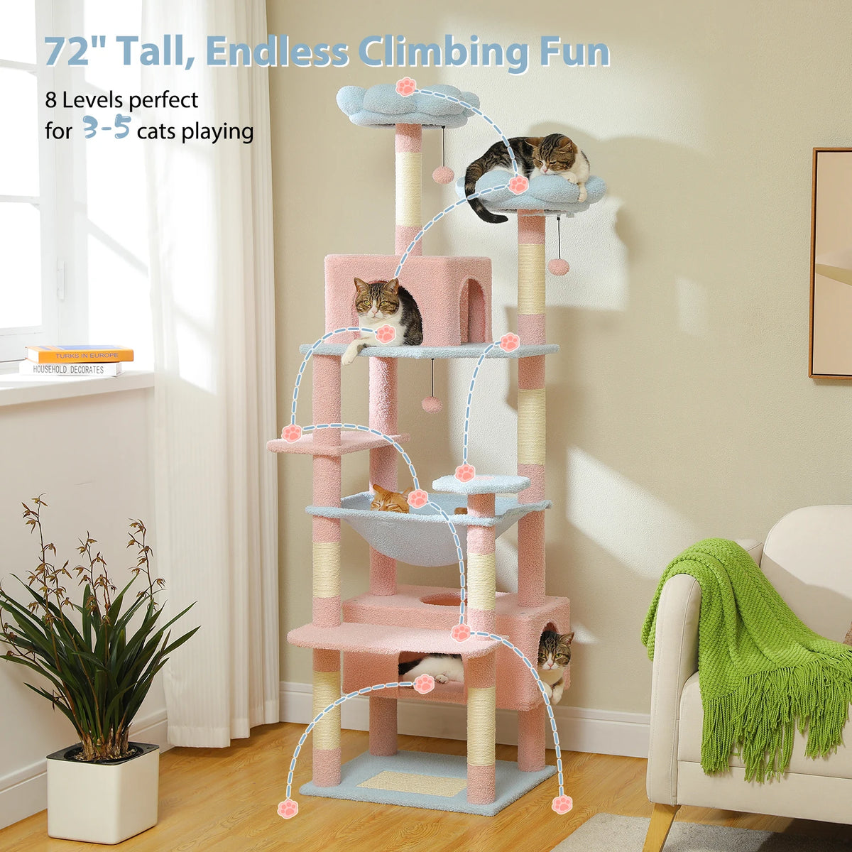 Petepla 184cm Luxury Cat Tree Tower With Hammock