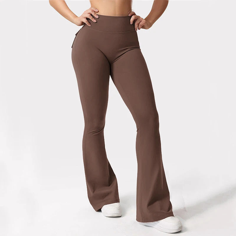 Women's Yoga Flare Trousers High Waisted Wide Leg Leggings With Pockets