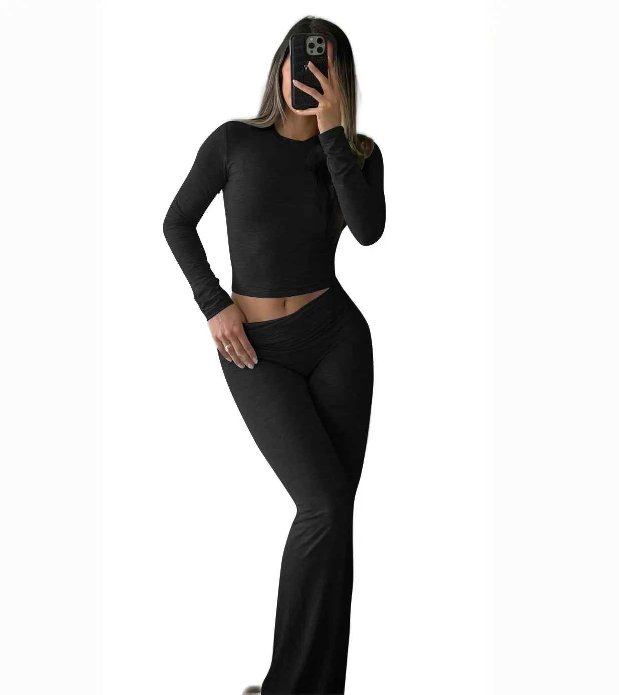 Women's Yoga Two Piece Set Long Sleeve Wide Leg Activewear Ensemble