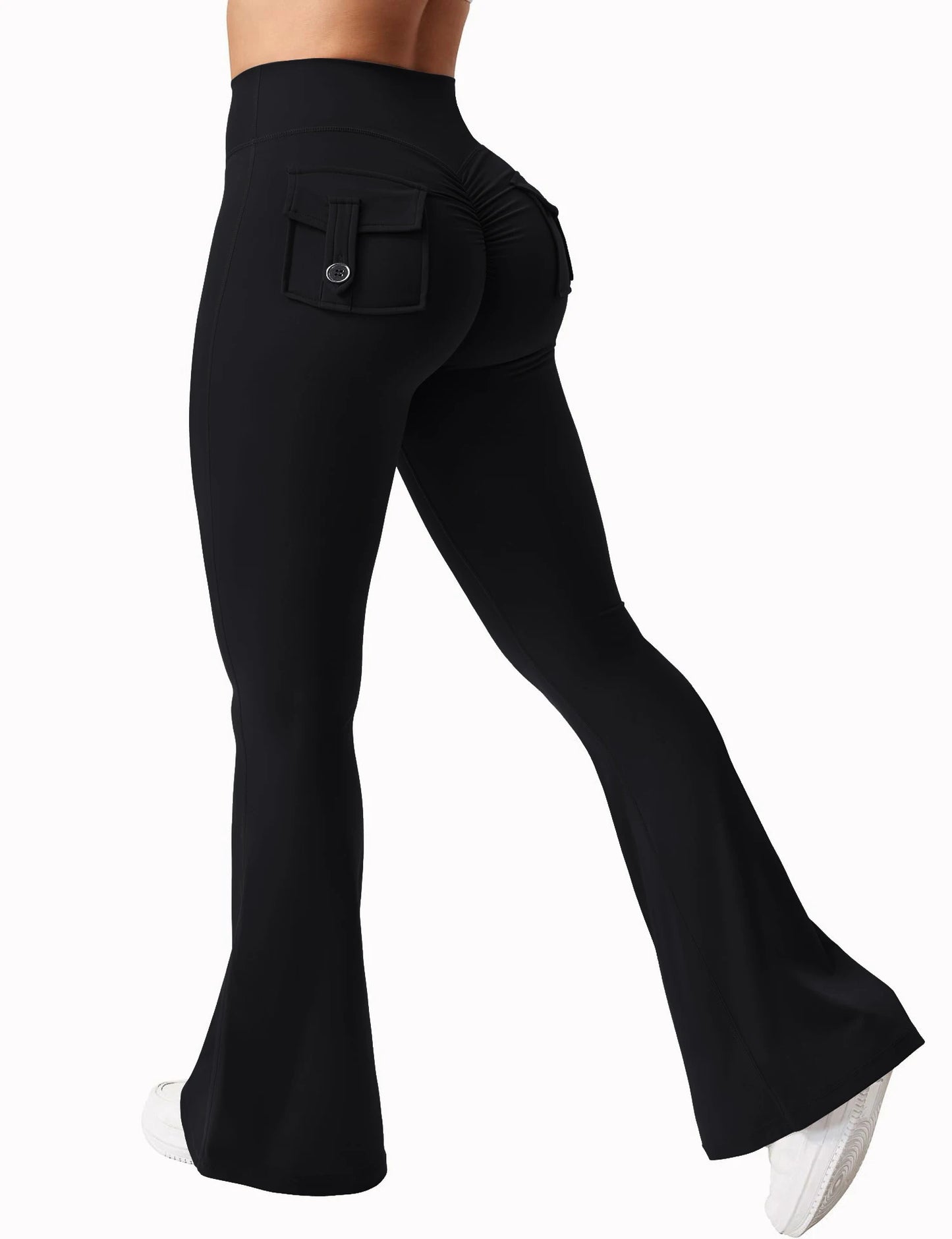 Women's Yoga Flare Trousers High Waisted Wide Leg Leggings With Pockets