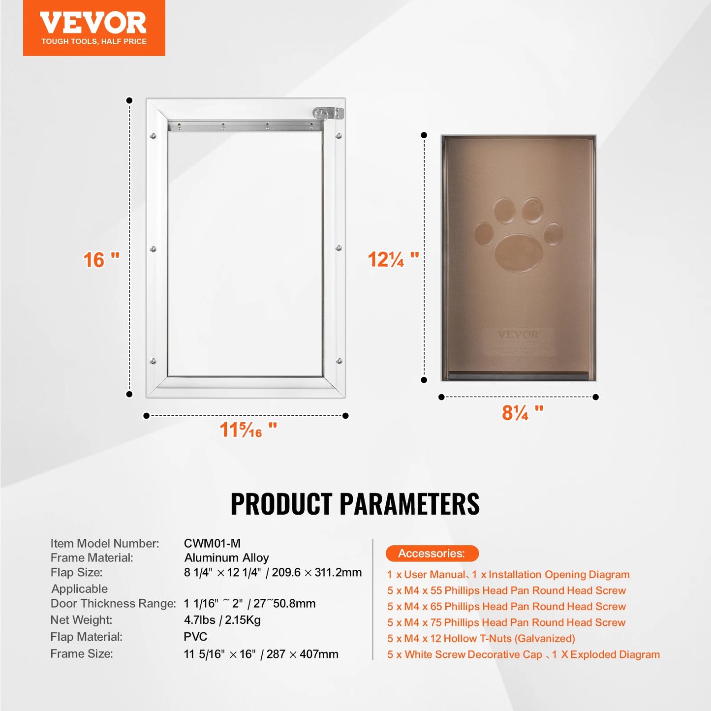 Pet Door With Aluminum Frame Locking Flap System Weatherproof