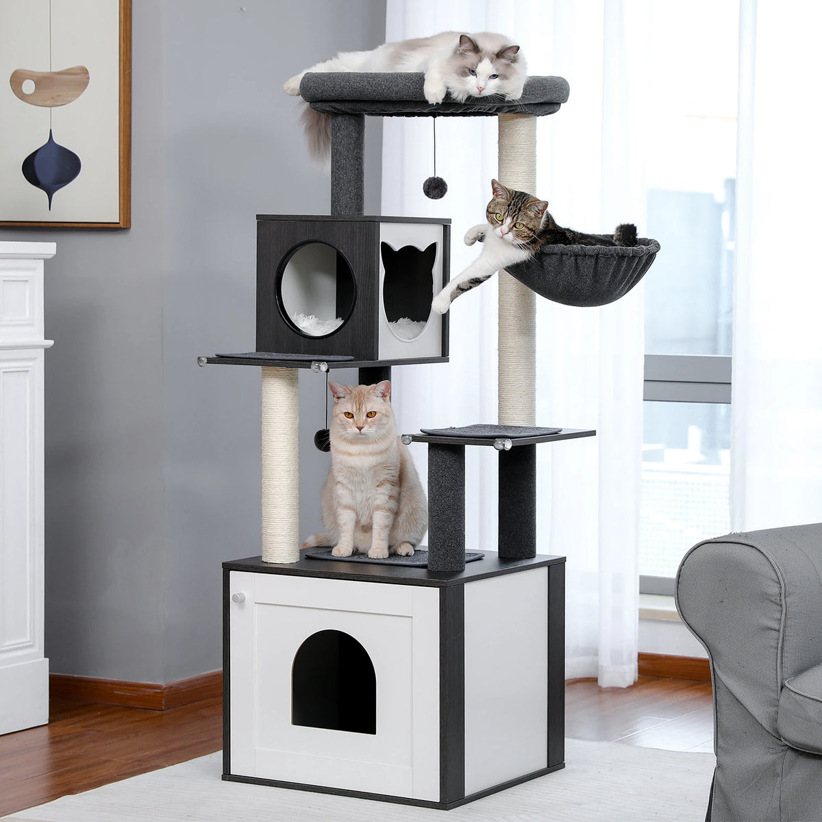 PAWZ Ro Multi Level Cat Tree Condo Hammock Scratching Posts