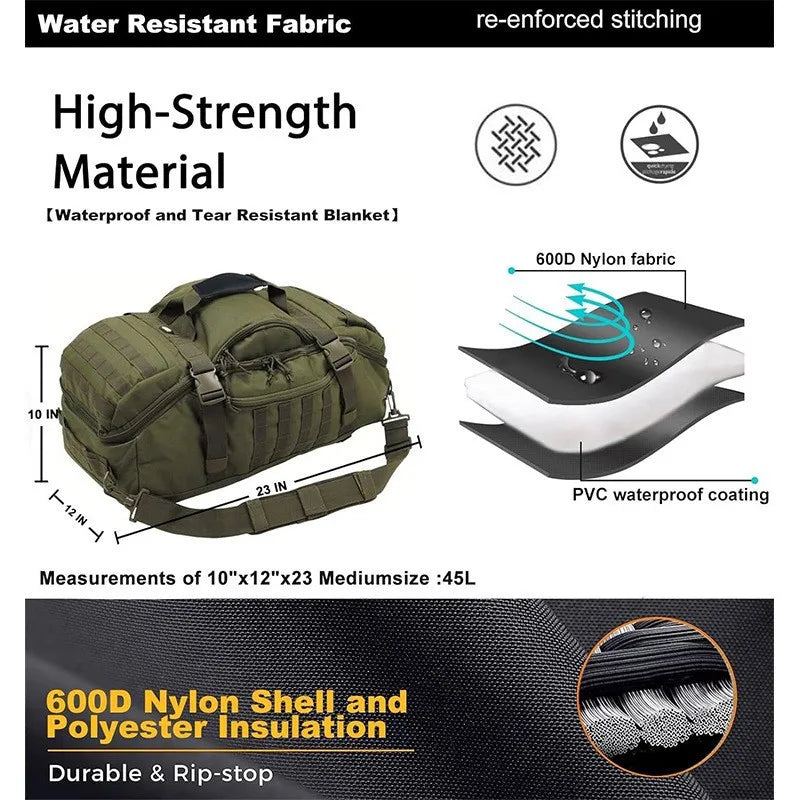 LQARMY 3 Way Duffle Bag Waterproof Travel Bag For Weekends