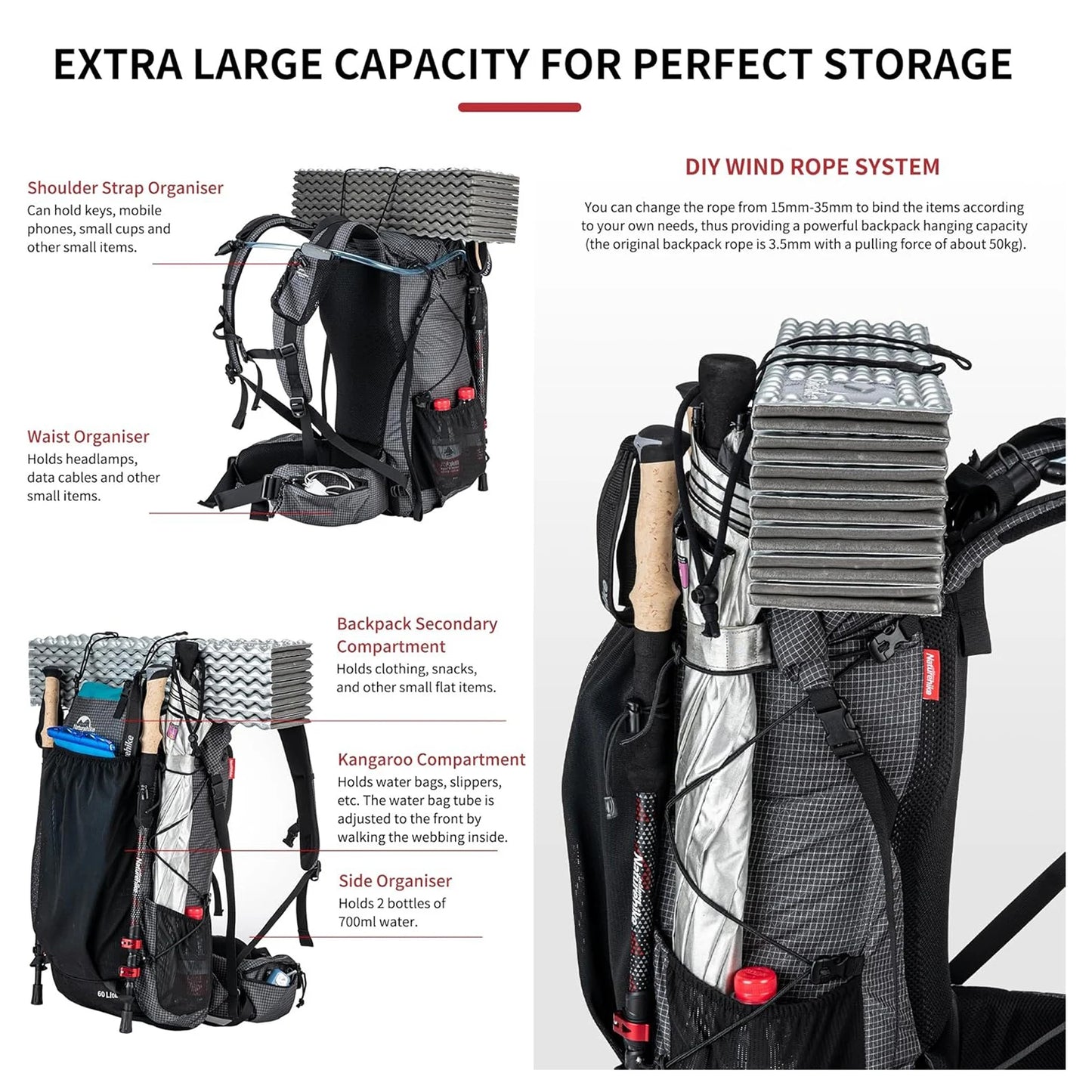 Naturehike Outdoor Mountain Backpack Waterproof Hiking Travel Bag Rain Cover