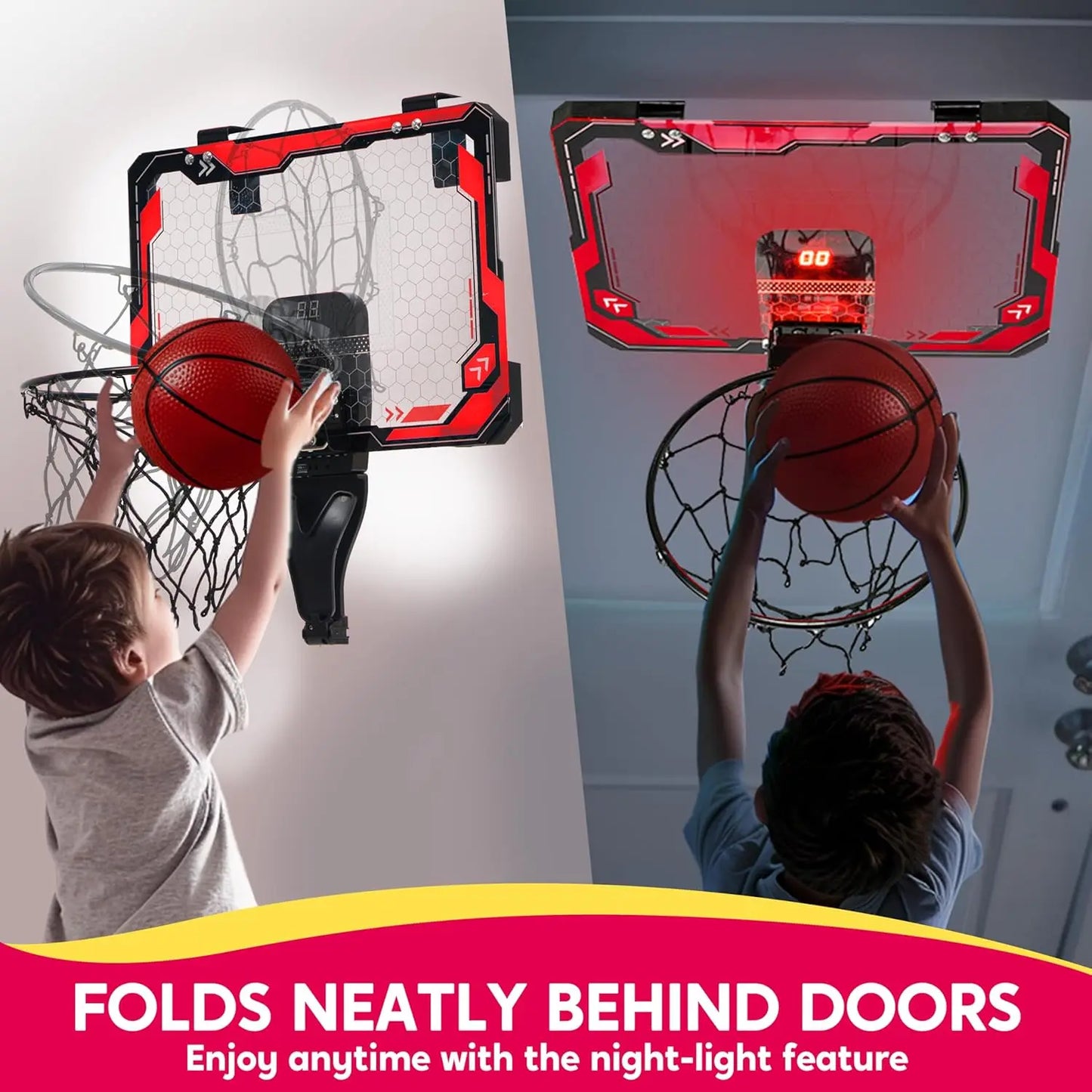 Joyfy Mini Indoor Basketball Hoop Over Door With LED Scoreboard