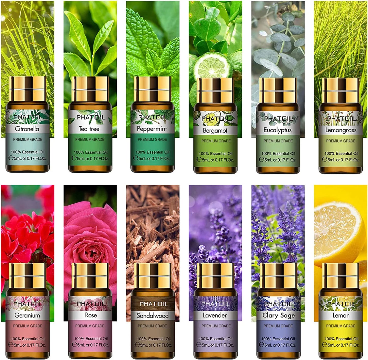 PHATOIL Pure Essential Oils Gift Box for Diffuser and Spa