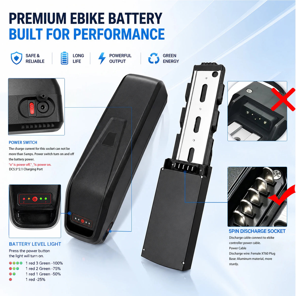 48V Electric Bike Battery With 25A BMS And 3A Charger