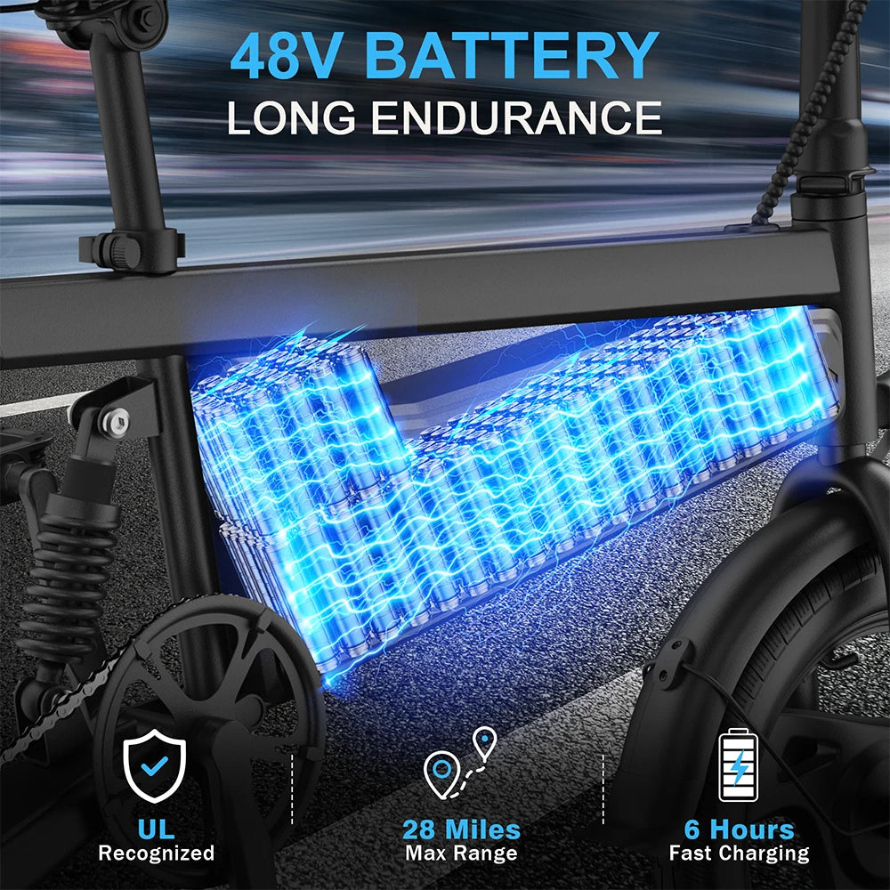 AOVOPRO Foldable Ebike 350W 48V 9Ah Battery 28 Mile Range