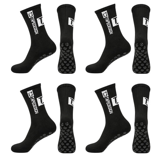 4 Pairs of New TC Mid Tube Glued Football Socks for Sports Training and Competition, Non Slip and Breathable Socks
