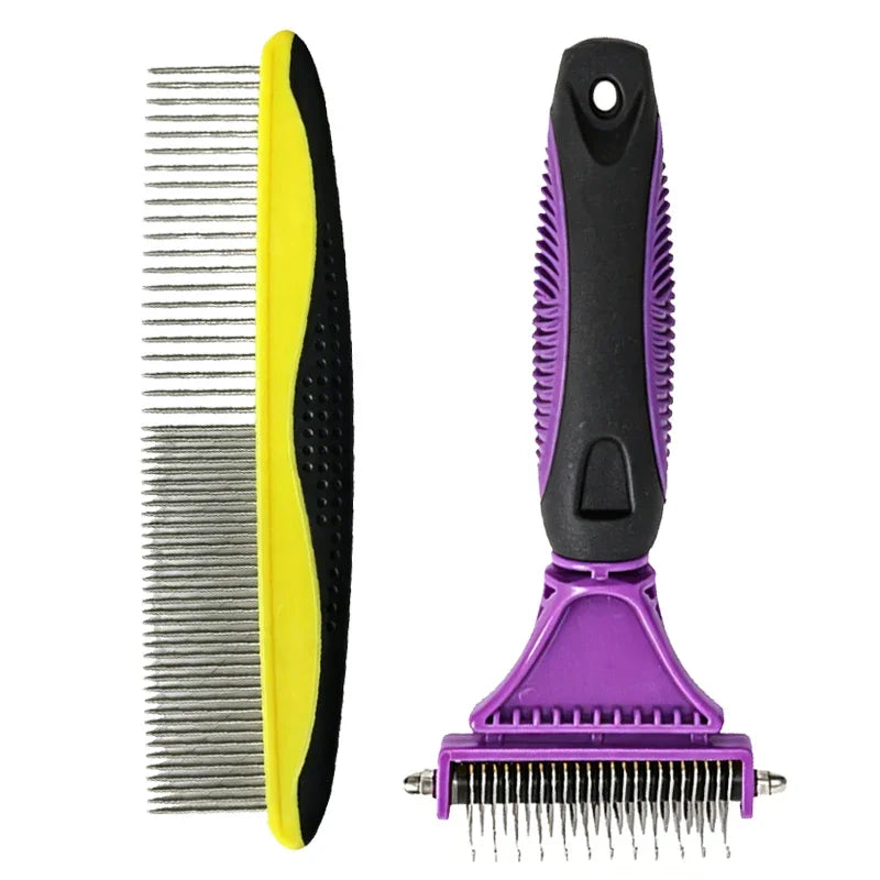 Two-Sided Grooming Comb and Undercoat Rake for Cats and Dogs
