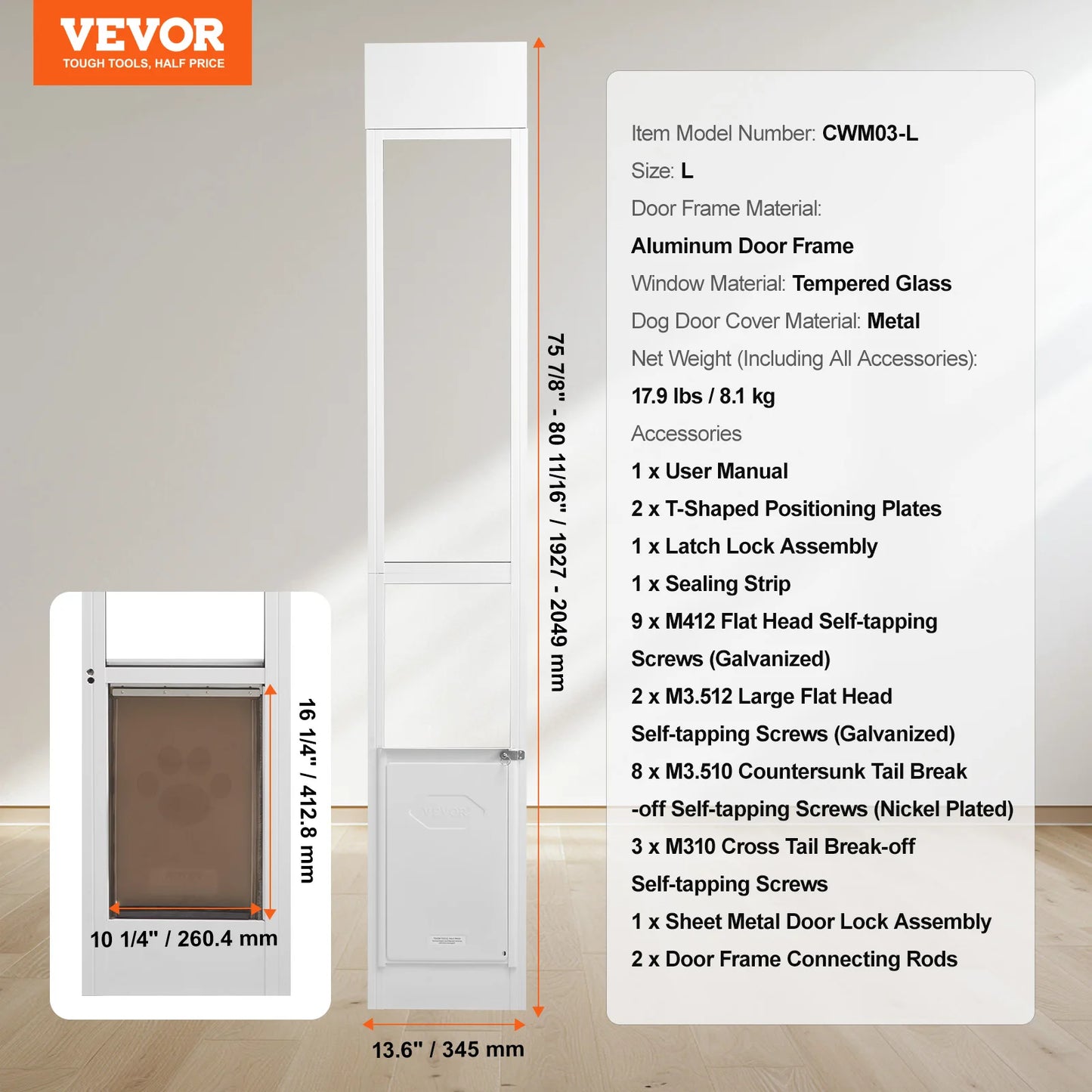 Dog Door for Sliding Glass Door With Adjustable Height