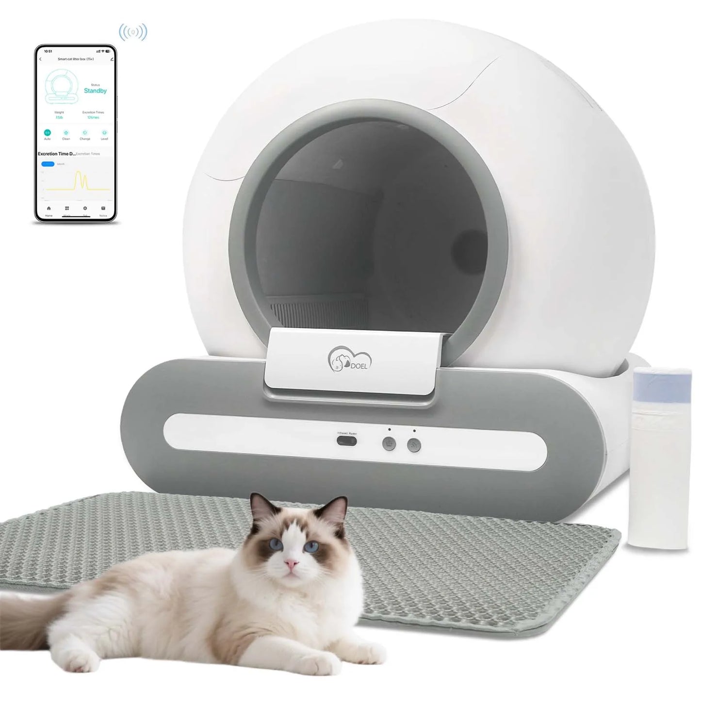 DOEL Self-Cleaning Cat Litter Box App Control 2.4G WiFi