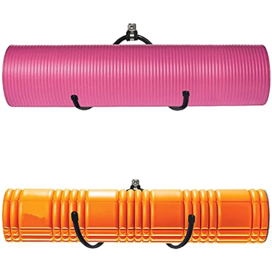 Wall Mount Yoga Mat Foam Roller Storage Rack With Hooks