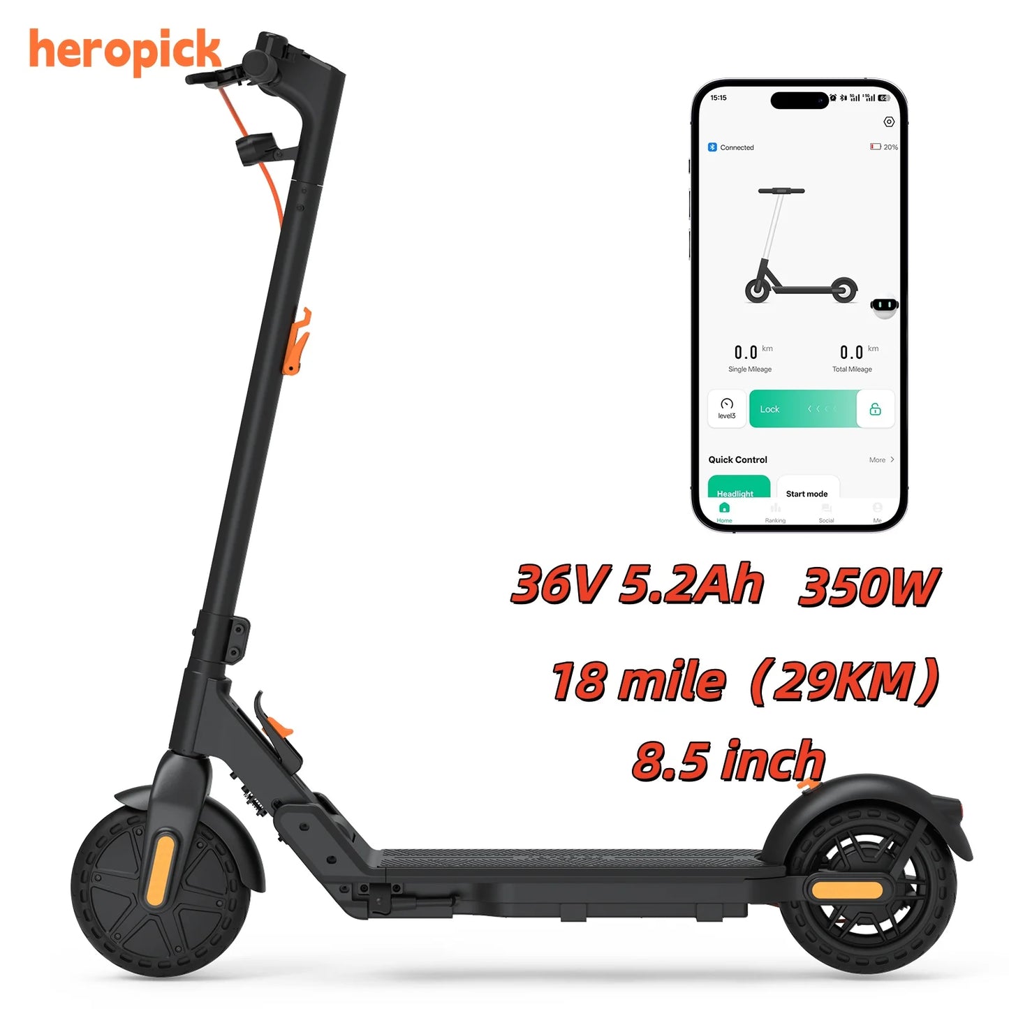 HeroPick C8 Electric Scooter 350W Foldable 19mph 16 Mile Range