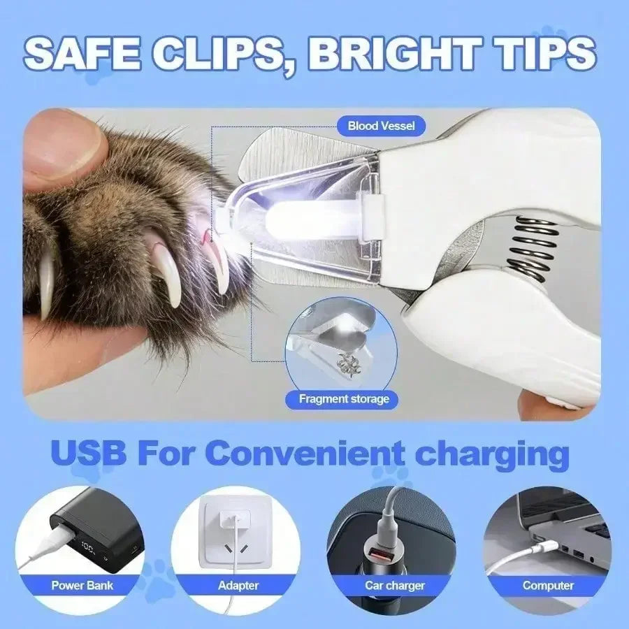 Rechargeable 2-in-1 Pet Nail Clippers With LED Quiet Grinder