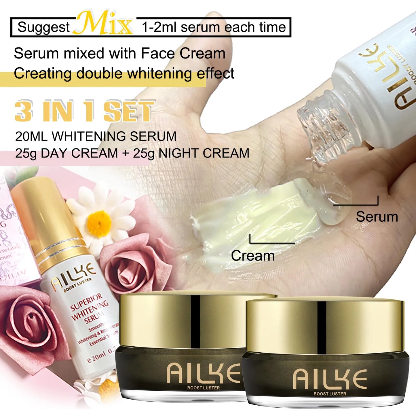 AILKE Whitening Facial Cream Reduces Dark Spots Niacinamide Glutathione