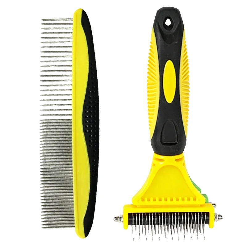 Two-Sided Grooming Comb and Undercoat Rake for Cats and Dogs