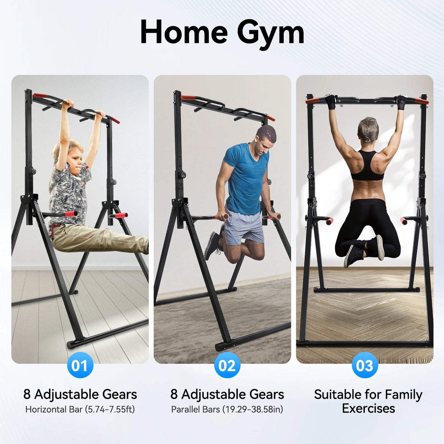 Adjustable Pull Up Bar Foldable Home Gym with Parallel Bars