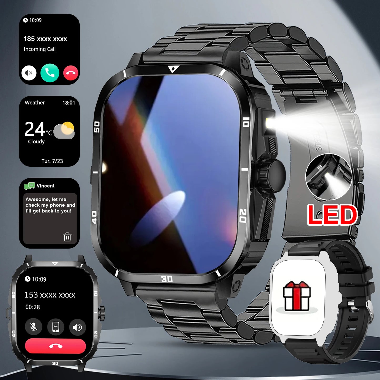 Smartwatch With Bluetooth Calling Touchscreen Unisex Compatible Android iPhone