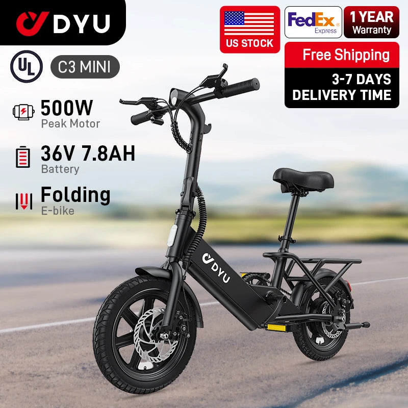 Dyu C3 Folding Electric Bike With 500W Motor Commuter UL2849