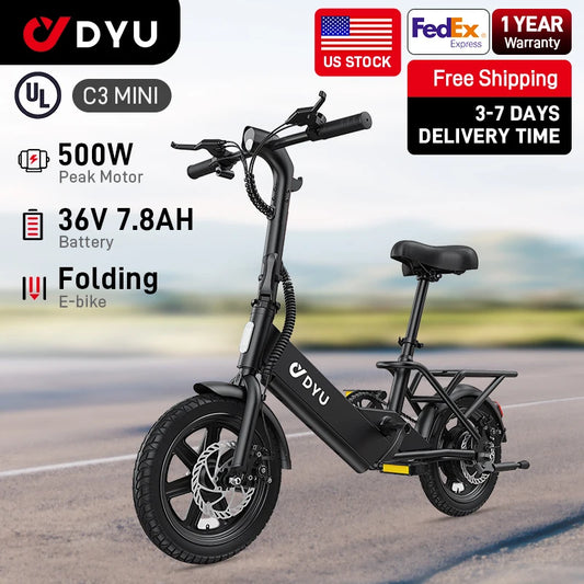 Dyu C3 Folding Electric Bike With 500W Motor Commuter UL2849