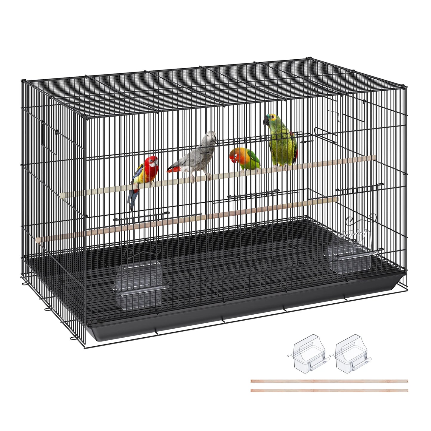 SucceBuy Parrot Bird Cage With Rolling Stand And Tray