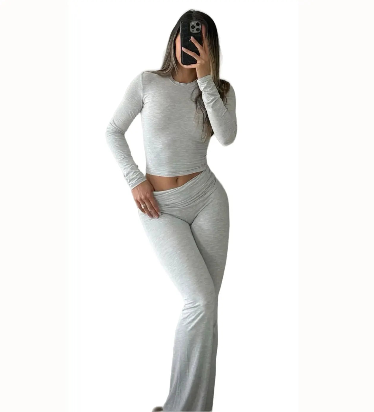 Women's Yoga Two Piece Set Long Sleeve Wide Leg Activewear Ensemble