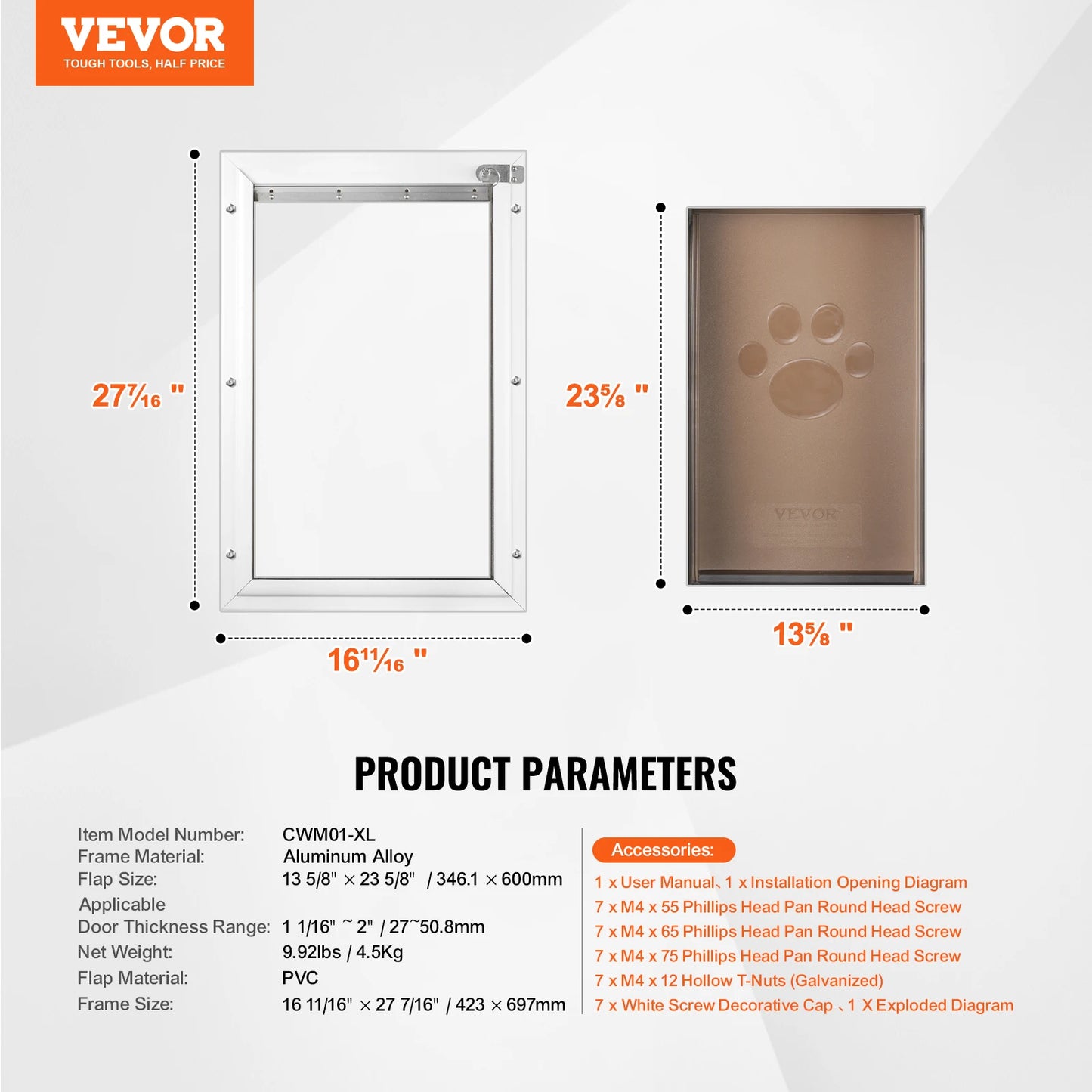 Pet Door With Aluminum Frame Locking Flap System Weatherproof