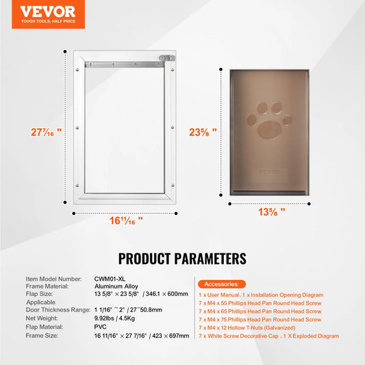 Pet Door With Aluminum Frame Locking Flap System Weatherproof