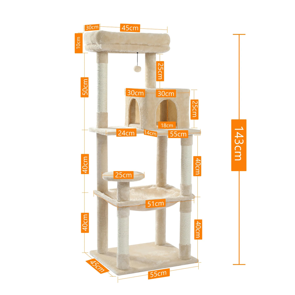 PAWZ Road Cat Tree with Hammock Condo and Scratching Posts